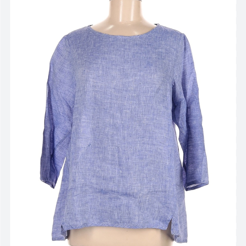 Hinson Wu 100% Linen Blue 3/4 Sleeve Blouse Size 6